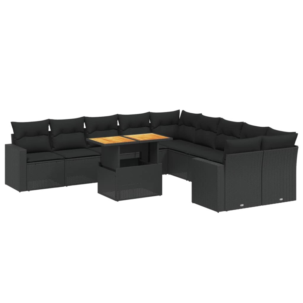 vidaXL Set canapele de grădină cu perne, 11 piese, negru, poliratan