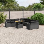 vidaXL Set canapele de grădină cu perne, 11 piese, negru, poliratan