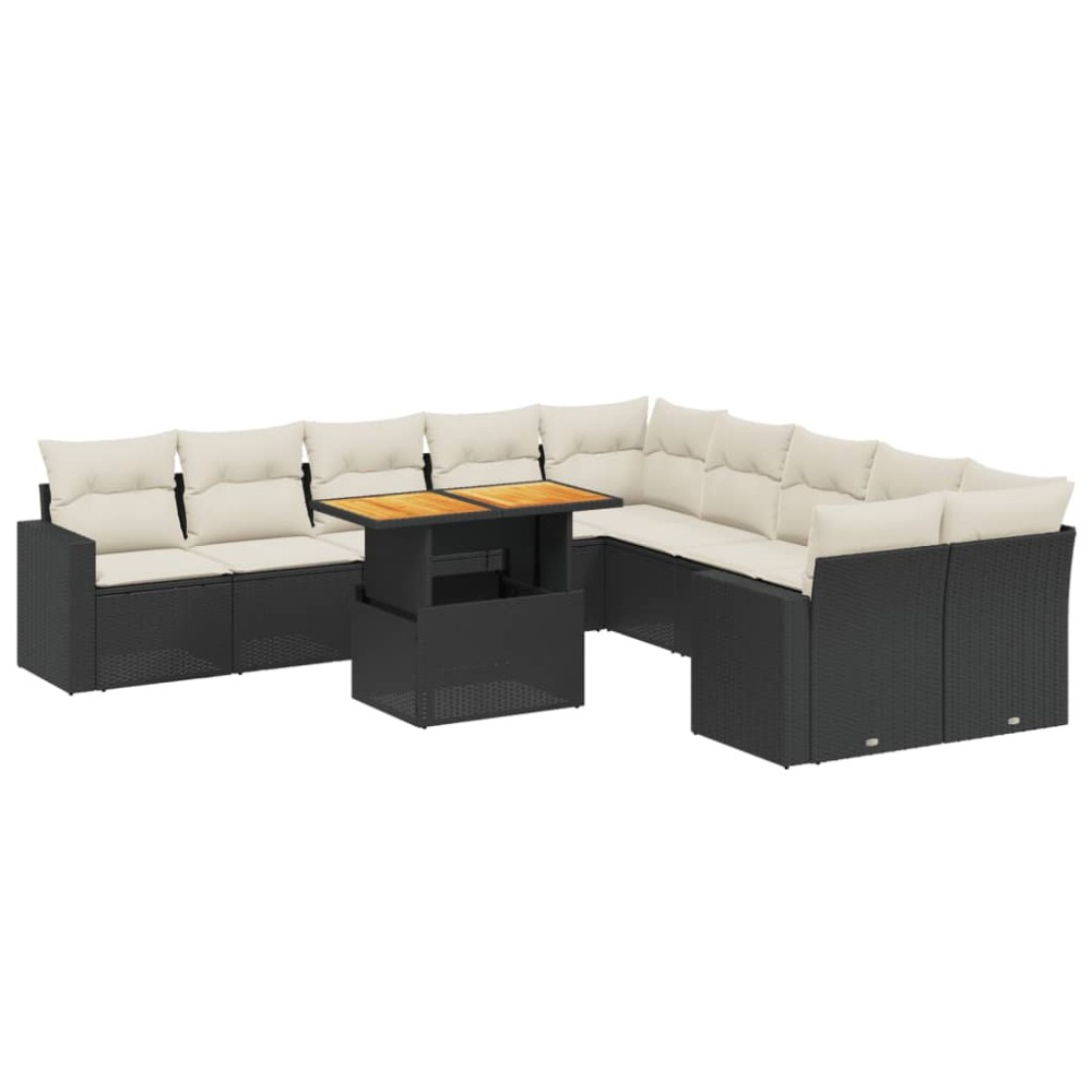 vidaXL Set canapele de grădină cu perne, 11 piese, negru, poliratan