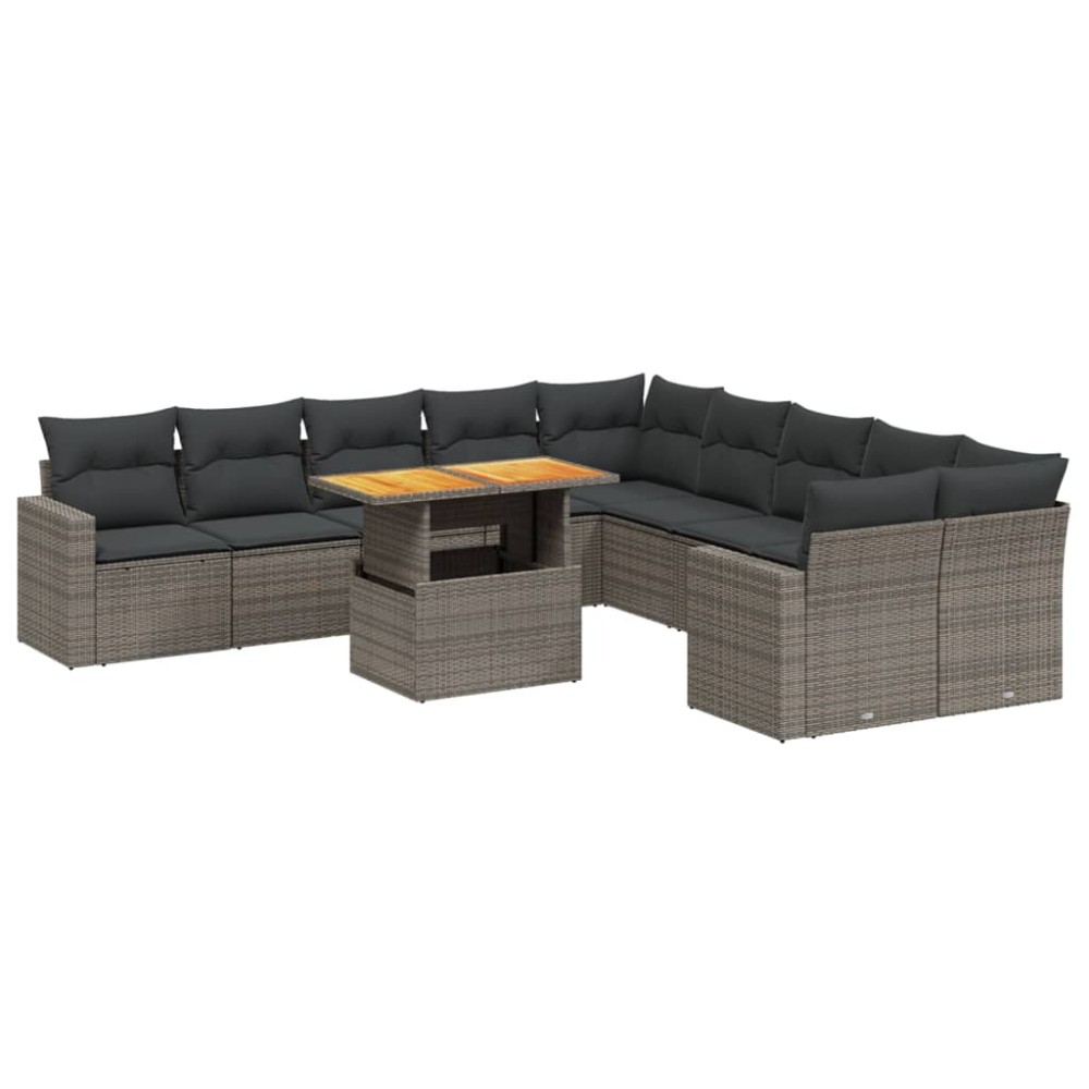 vidaXL Set canapele de grădină cu perne, 11 piese, gri, poliratan