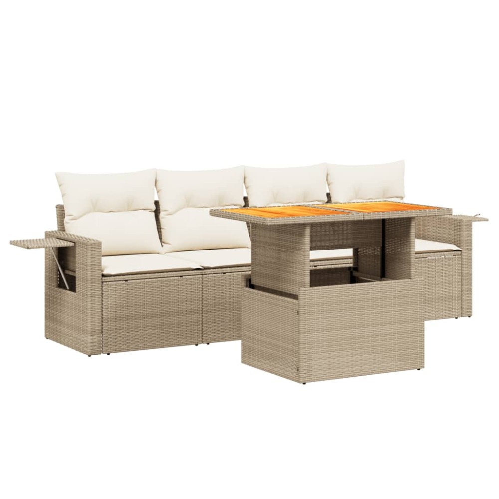 vidaXL Set canapele de grădină cu perne, 5 piese, bej, poliratan