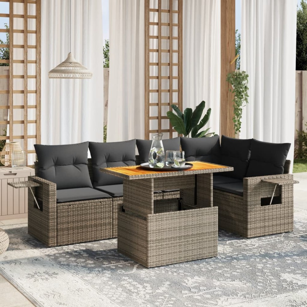vidaXL Set mobilier grădină cu perne, 6 piese, gri, poliratan
