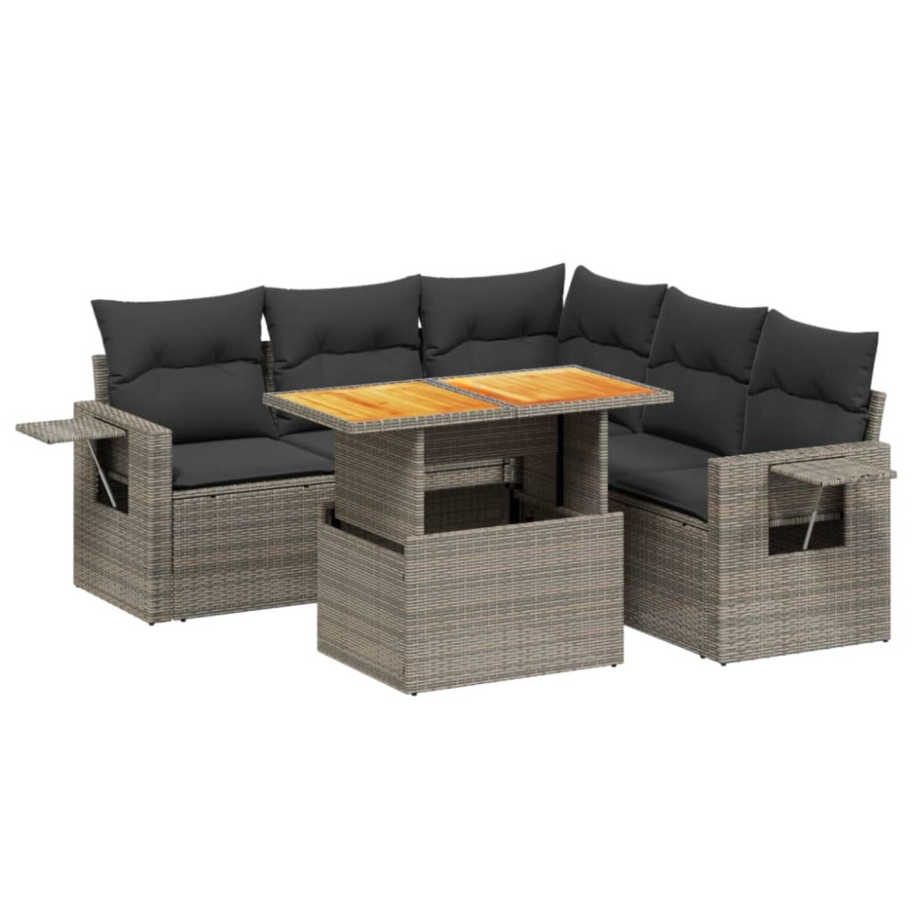vidaXL Set mobilier grădină cu perne, 6 piese, gri, poliratan