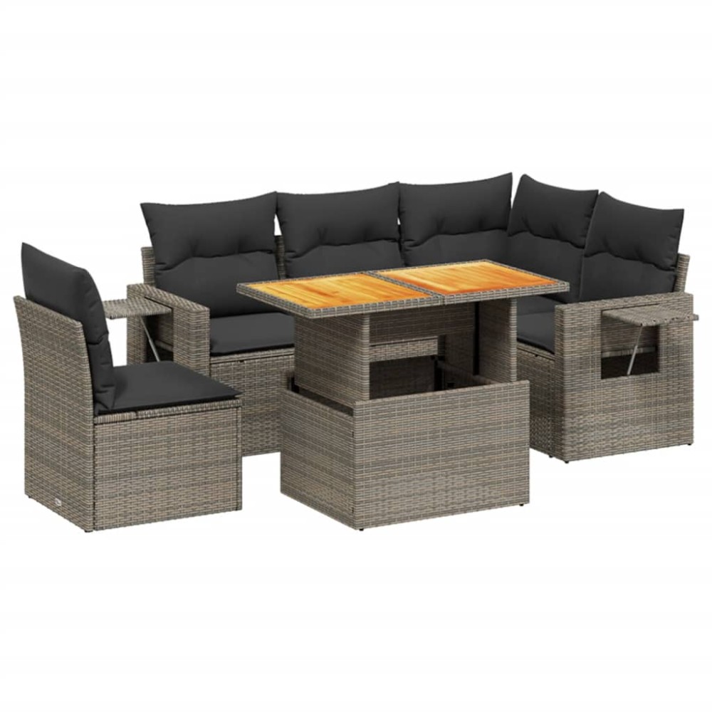 vidaXL Set mobilier grădină cu perne, 6 piese, gri, poliratan
