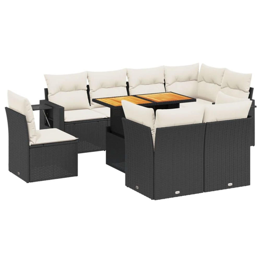 vidaXL Set mobilier de grădină cu perne, 9 piese, negru, poliratan