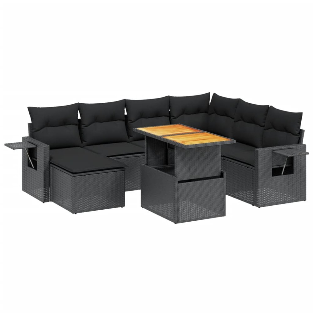 vidaXL Set mobilier de grădină cu perne, 8 piese, negru, poliratan
