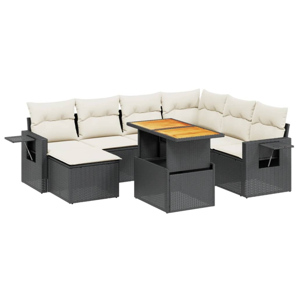 vidaXL Set mobilier de grădină cu perne, 8 piese, negru, poliratan