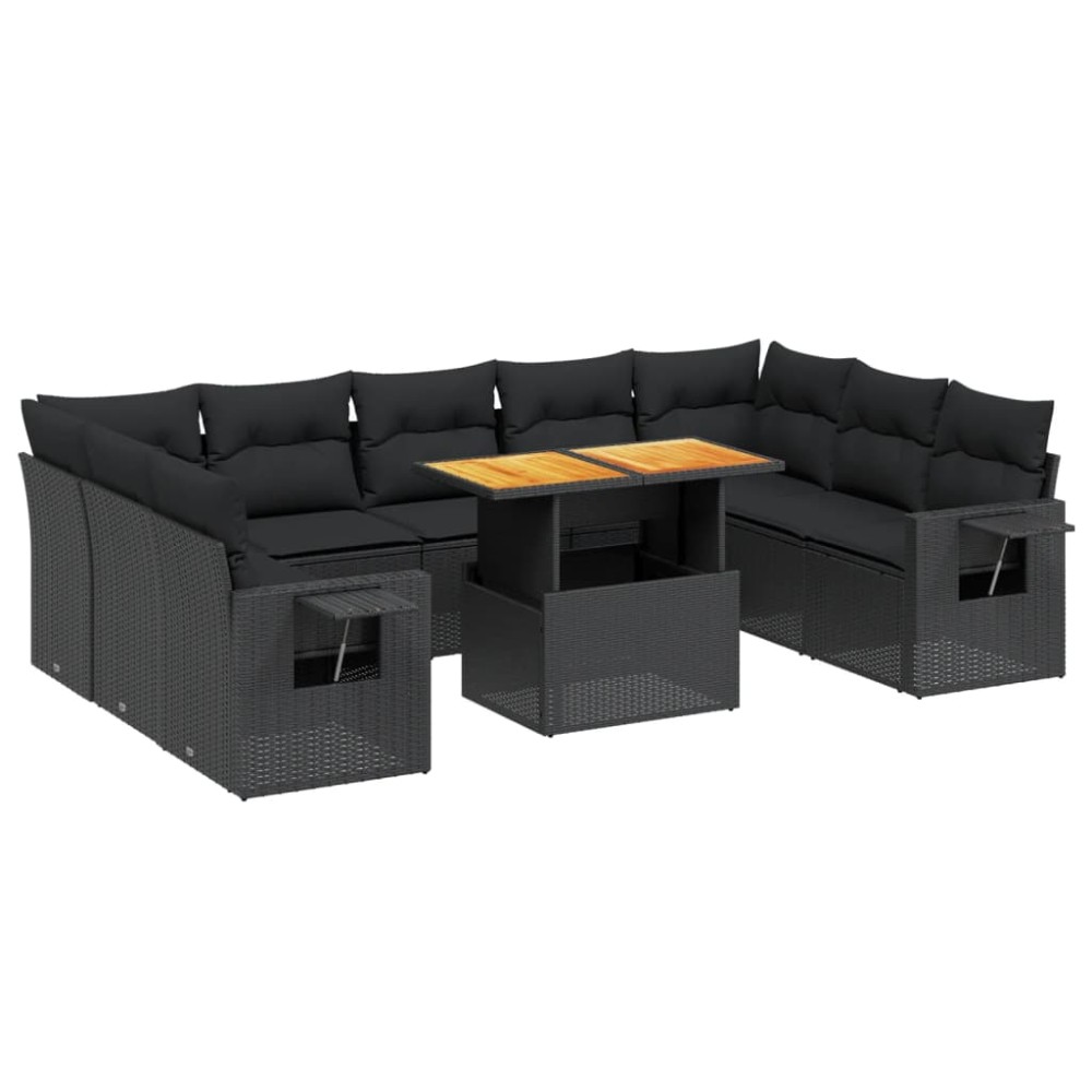 vidaXL Set canapele de grădină cu perne, 10 piese, negru, poliratan
