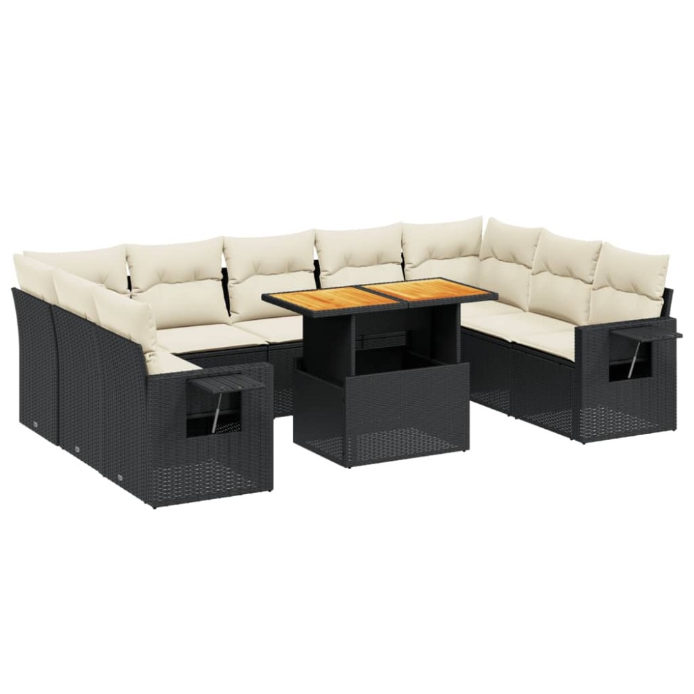 vidaXL Set canapele de grădină cu perne, 10 piese, negru, poliratan