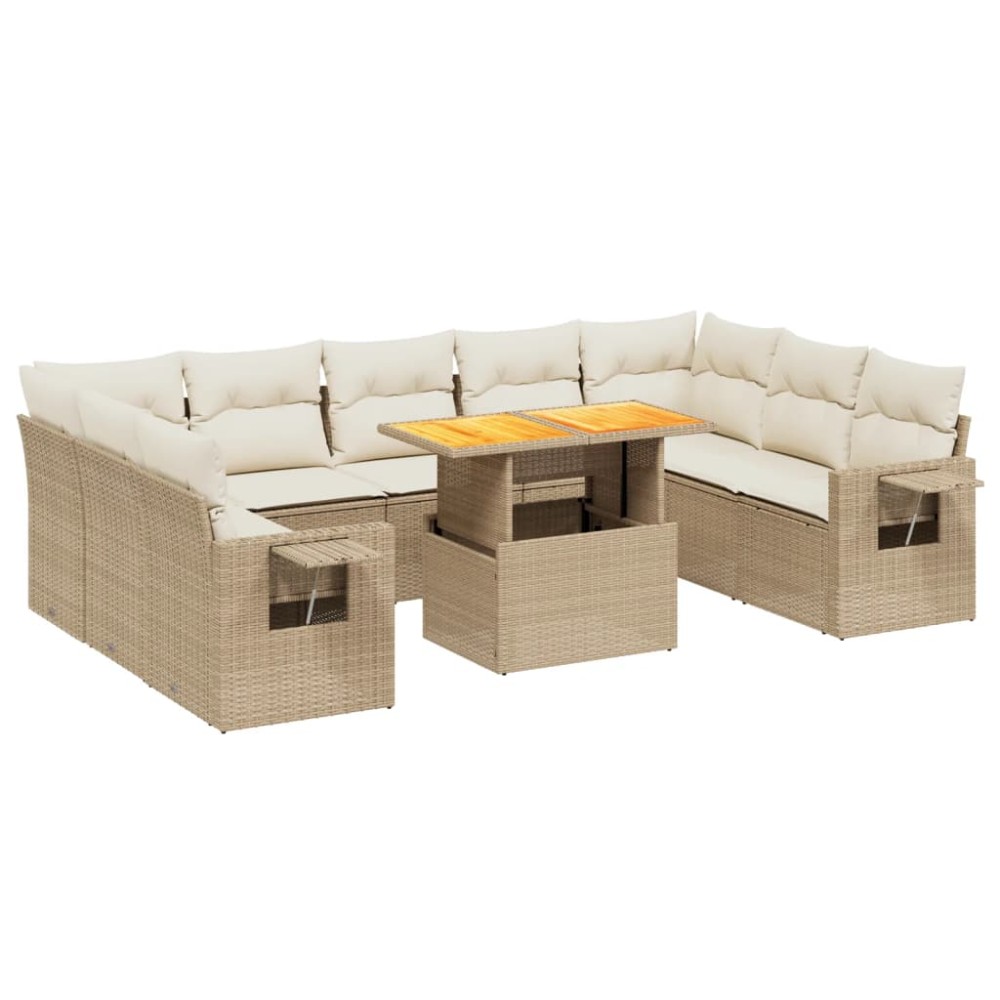 vidaXL Set canapele de grădină cu perne, 10 piese, bej, poliratan