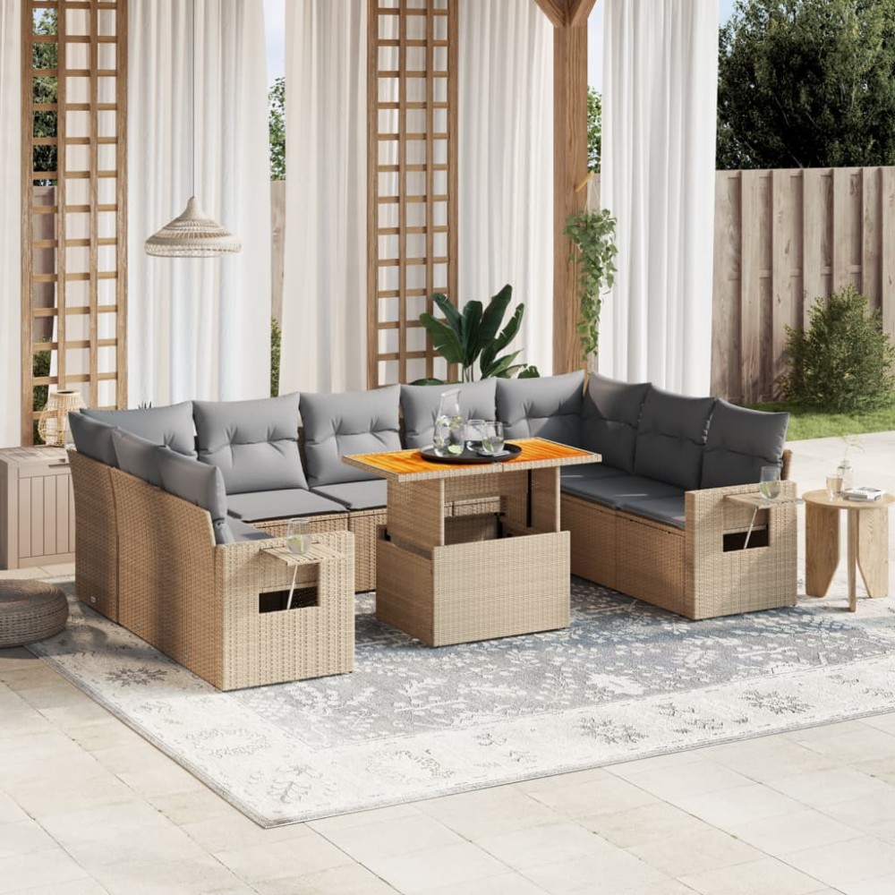 vidaXL Set canapele de grădină cu perne, 10 piese, bej, poliratan