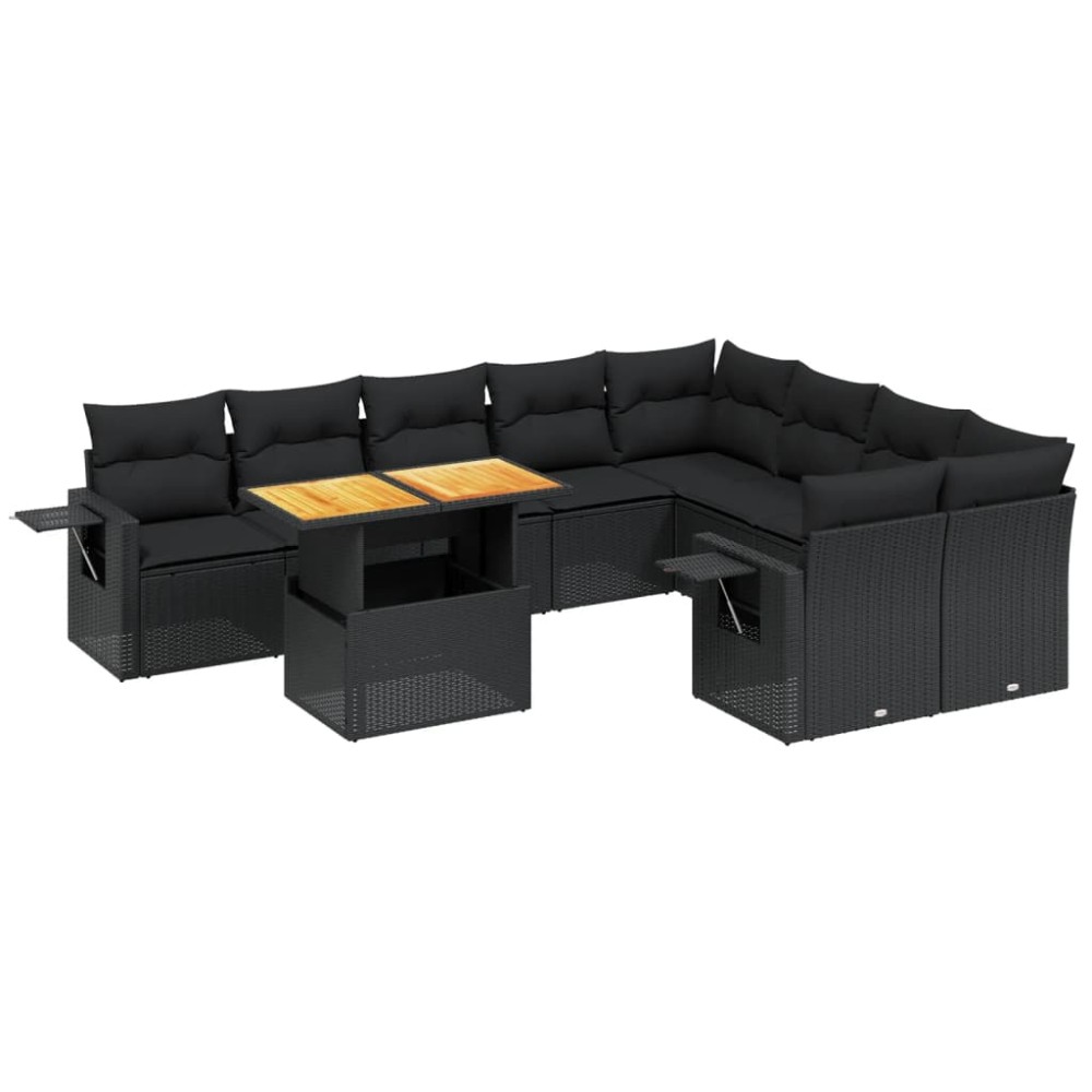 vidaXL Set canapele de grădină cu perne, 10 piese, negru, poliratan
