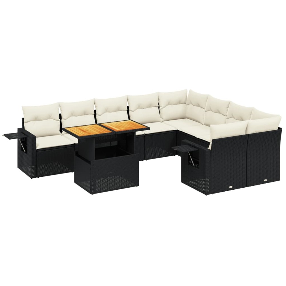 vidaXL Set canapele de grădină cu perne, 10 piese, negru, poliratan