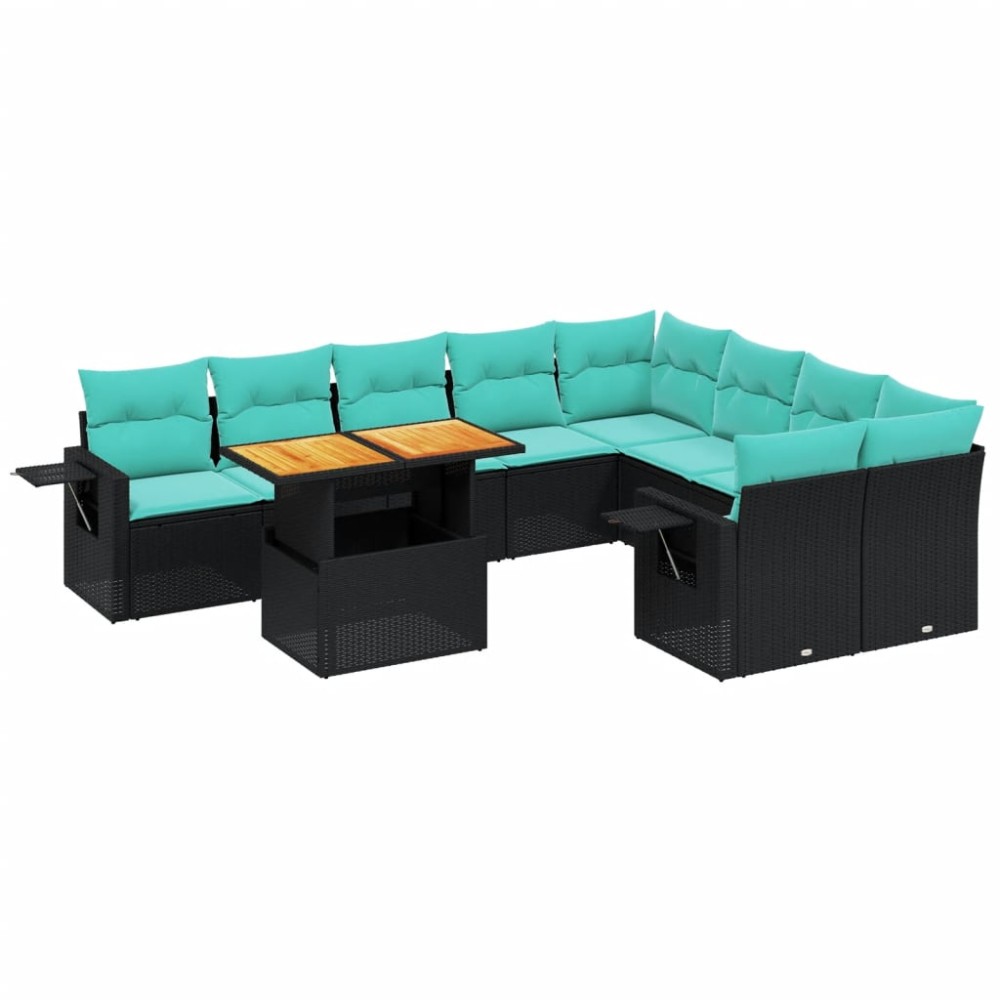 vidaXL Set canapele de grădină cu perne, 10 piese, negru, poliratan