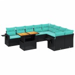 vidaXL Set canapele de grădină cu perne, 10 piese, negru, poliratan
