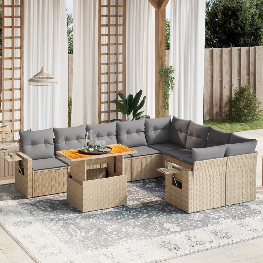 vidaXL Set canapele de grădină cu perne, 10 piese, bej, poliratan