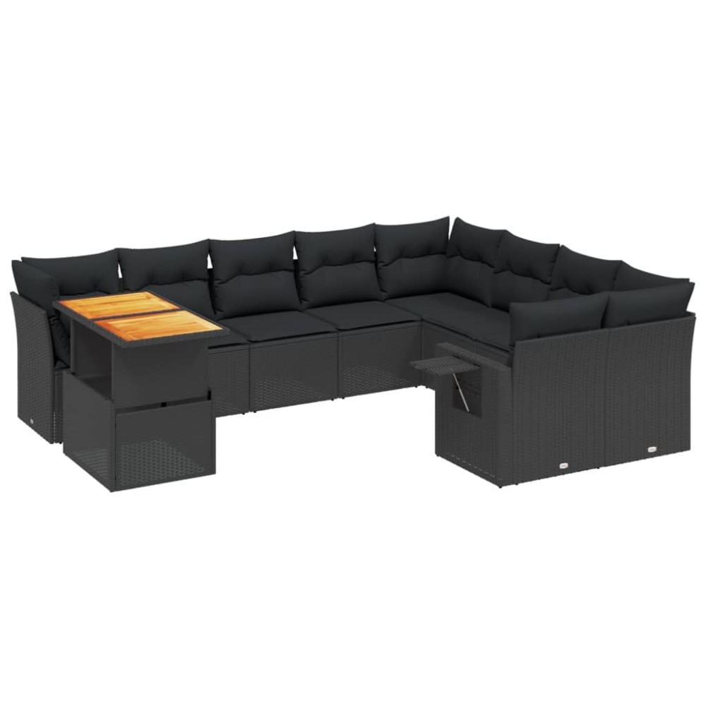 vidaXL Set canapele de grădină cu perne, 10 piese, negru, poliratan