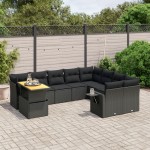vidaXL Set canapele de grădină cu perne, 10 piese, negru, poliratan vidaXL Set canapele de grădină cu perne, 10 piese, negru, poliratan