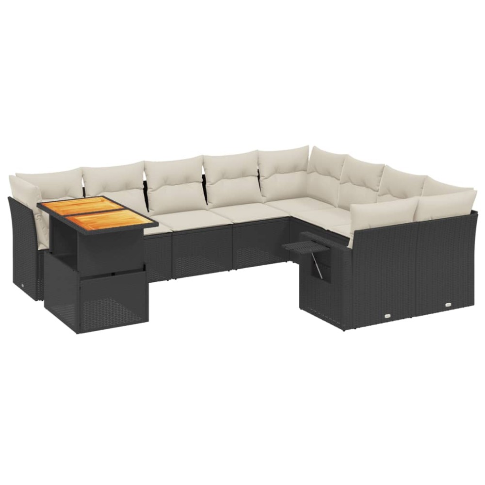 vidaXL Set canapele de grădină cu perne, 10 piese, negru, poliratan