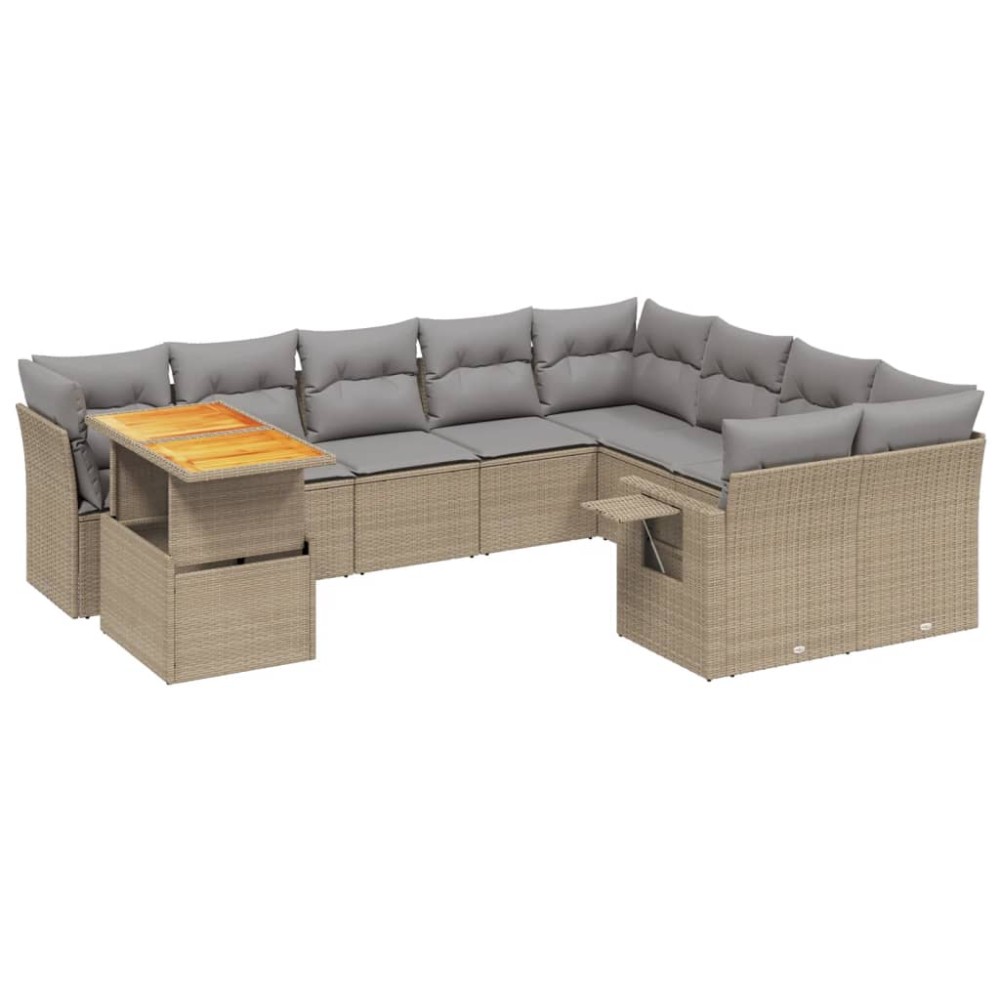 vidaXL Set canapele de grădină cu perne, 10 piese, bej, poliratan
