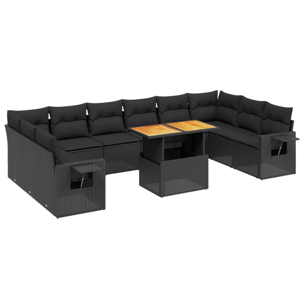 vidaXL Set canapele de grădină cu perne, 11 piese, negru, poliratan