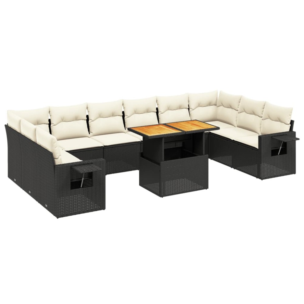 vidaXL Set canapele de grădină cu perne, 11 piese, negru, poliratan