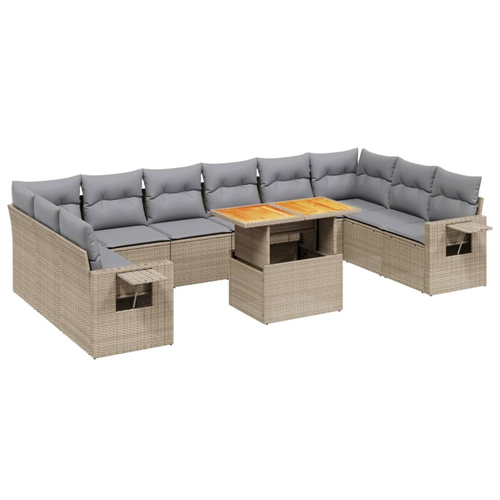 vidaXL Set canapele de grădină cu perne, 11 piese, bej, poliratan