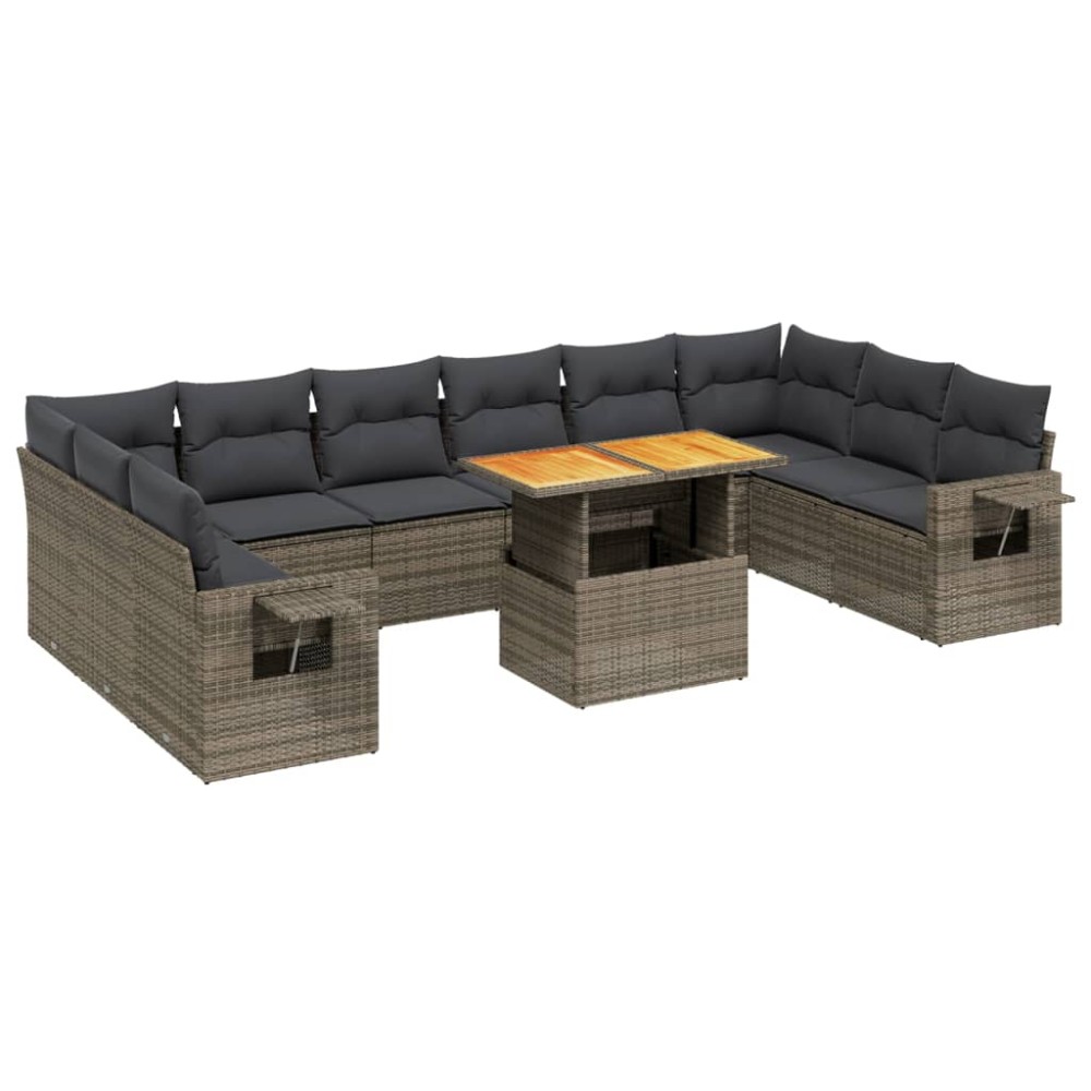vidaXL Set canapele de grădină cu perne, 11 piese, gri, poliratan