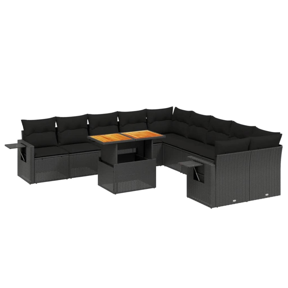 vidaXL Set canapele de grădină cu perne, 11 piese, negru, poliratan
