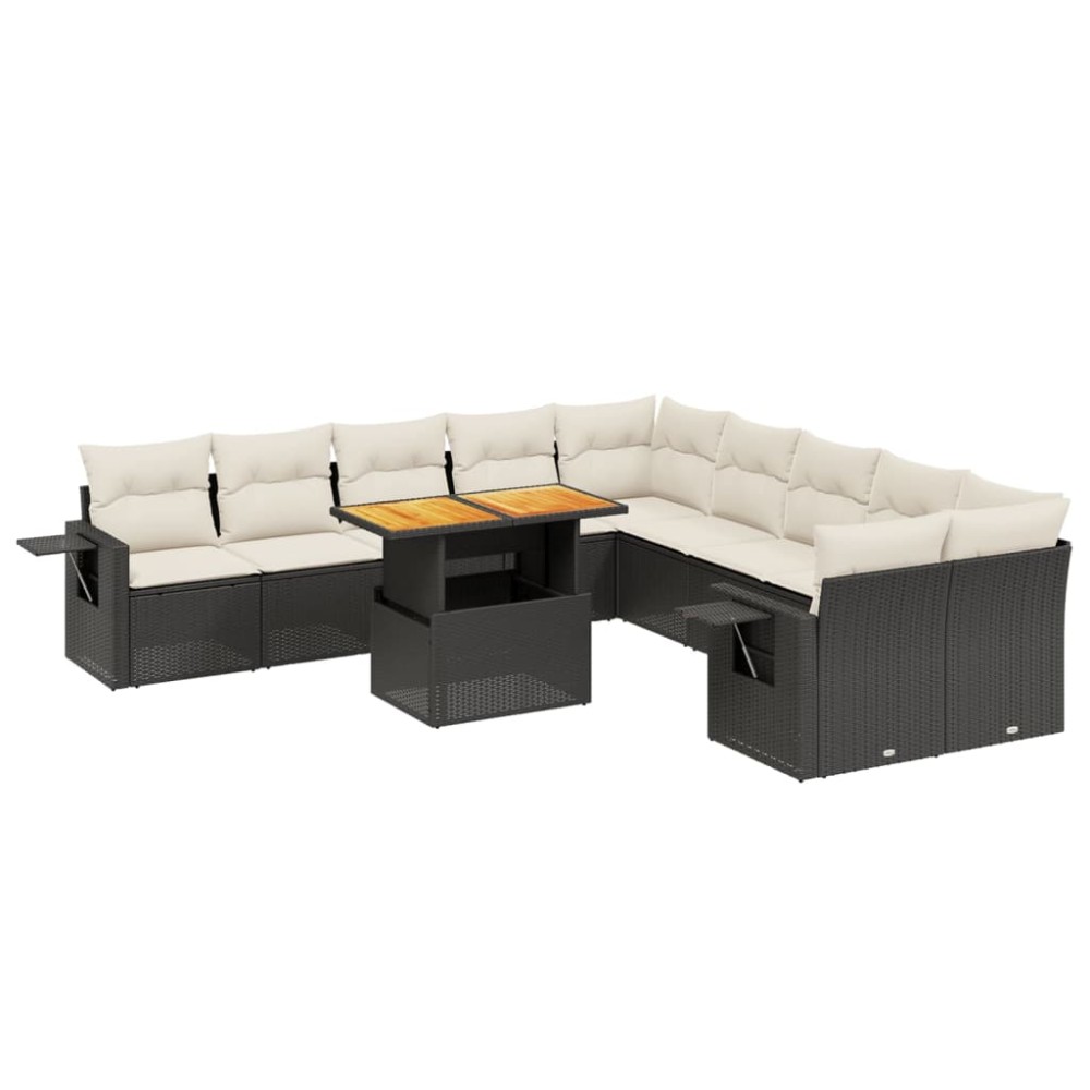 vidaXL Set canapele de grădină cu perne, 11 piese, negru, poliratan