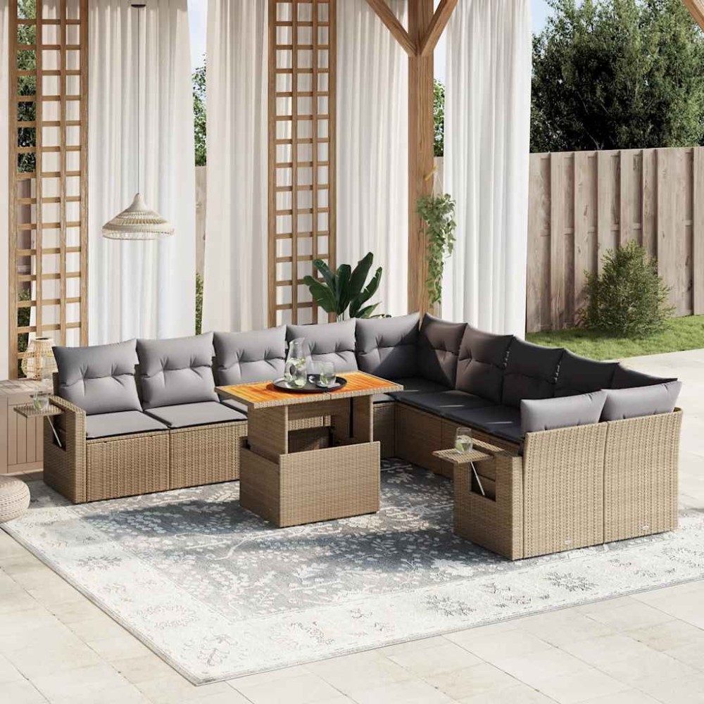vidaXL Set canapele de grădină cu perne, 11 piese, bej, poliratan