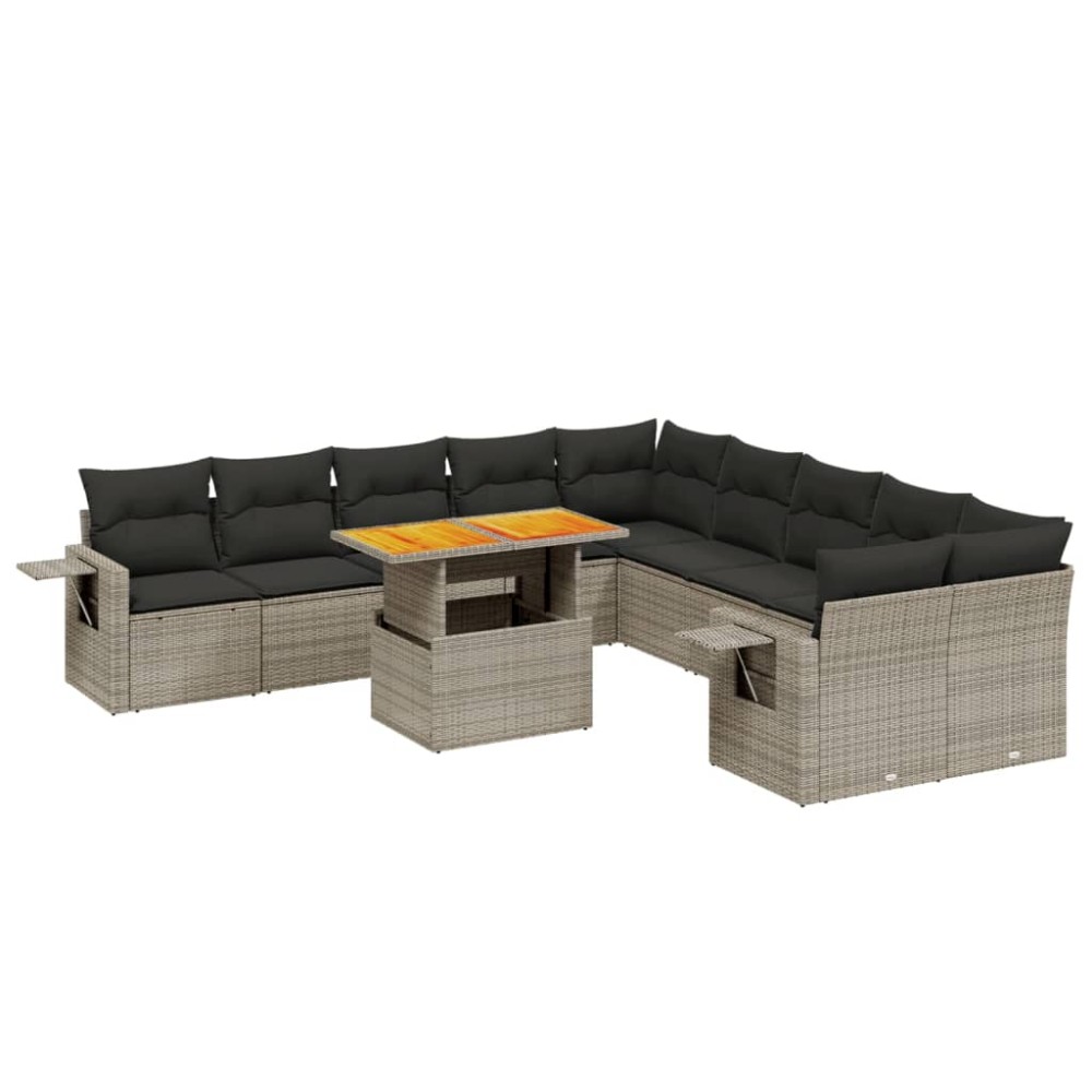 vidaXL Set canapele de grădină cu perne, 11 piese, gri, poliratan