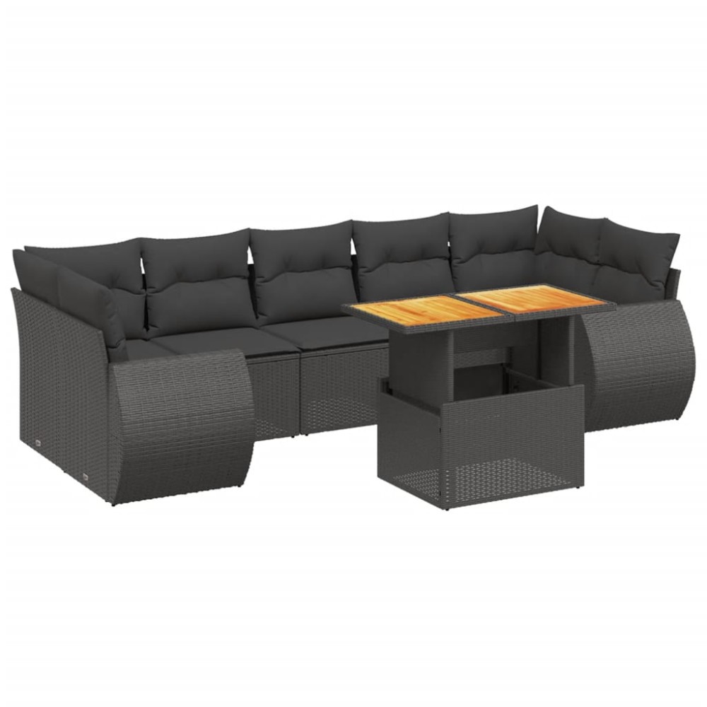 vidaXL Set mobilier de grădină cu perne, 8 piese, negru, poliratan