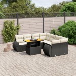 vidaXL Set mobilier de grădină cu perne, 9 piese, negru, poliratan vidaXL Set mobilier de grădină cu perne, 9 piese, negru, poliratan