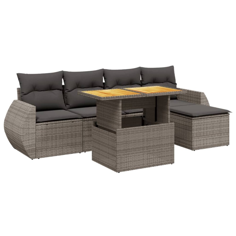 vidaXL Set mobilier grădină cu perne, 6 piese, gri, poliratan