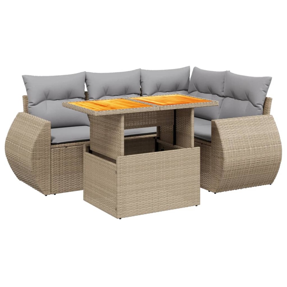 vidaXL Set canapele de grădină cu perne, 5 piese, bej, poliratan