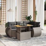 vidaXL Set canapea de grădină cu perne, 5 piese, gri, poliratan vidaXL Set canapea de grădină cu perne, 5 piese, gri, poliratan