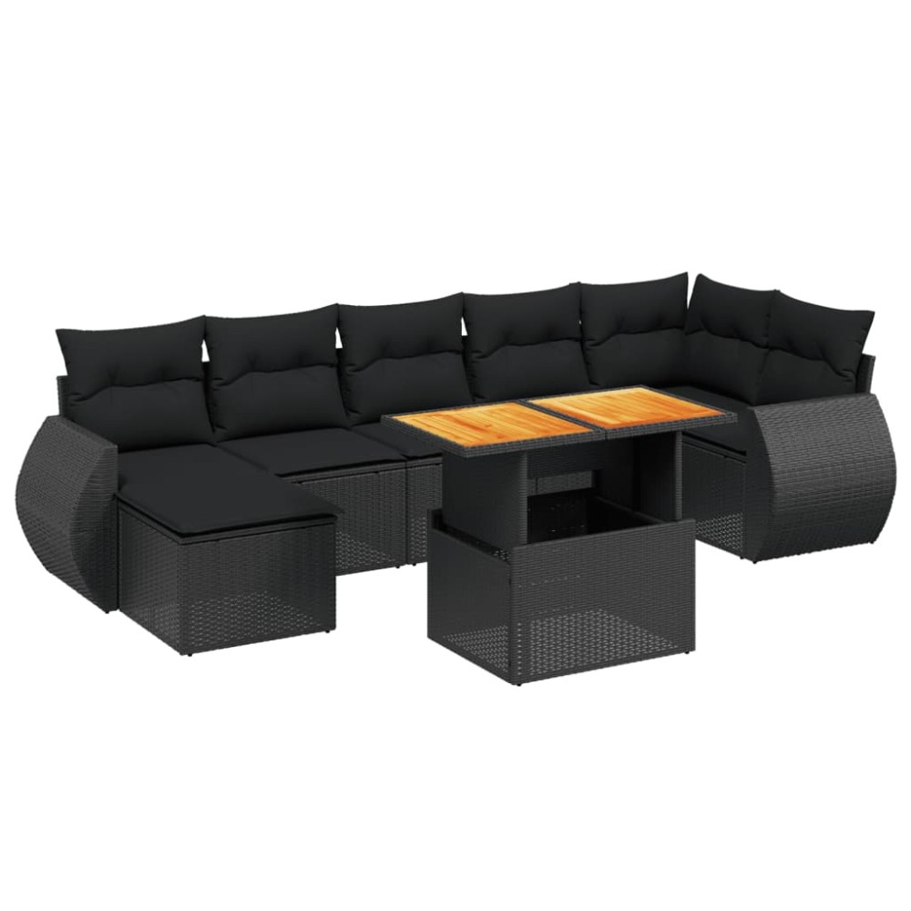 vidaXL Set mobilier de grădină cu perne, 8 piese, negru, poliratan