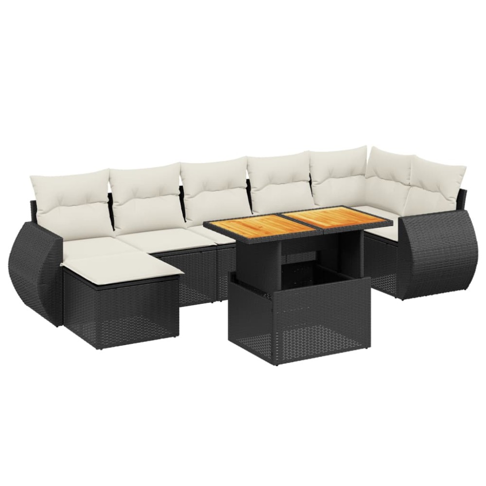 vidaXL Set mobilier de grădină cu perne, 8 piese, negru, poliratan