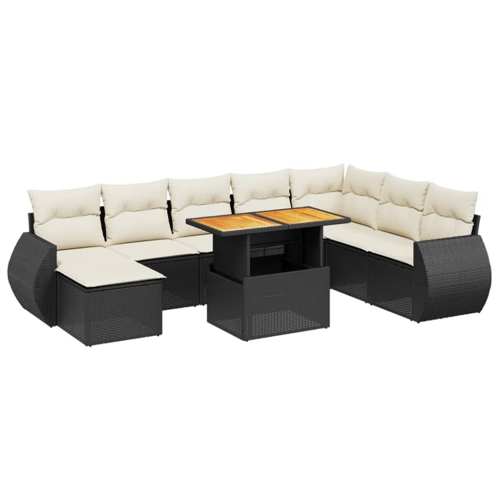 vidaXL Set mobilier de grădină cu perne, 9 piese, negru, poliratan