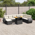 vidaXL Set mobilier de grădină cu perne, 9 piese, negru, poliratan vidaXL Set mobilier de grădină cu perne, 9 piese, negru, poliratan
