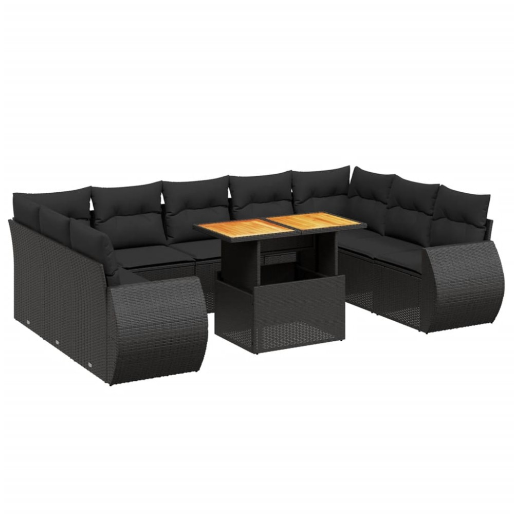 vidaXL Set canapele de grădină cu perne, 10 piese, negru, poliratan