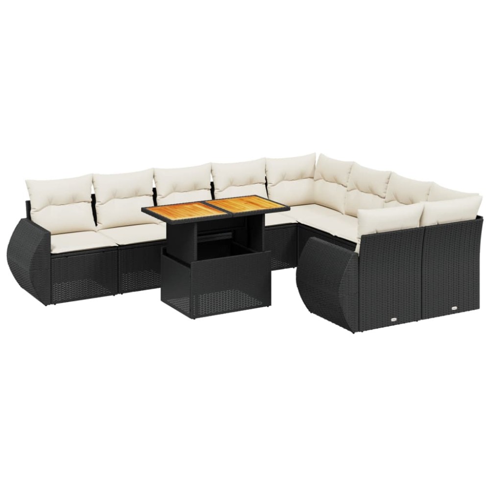 vidaXL Set canapele de grădină cu perne, 10 piese, negru, poliratan