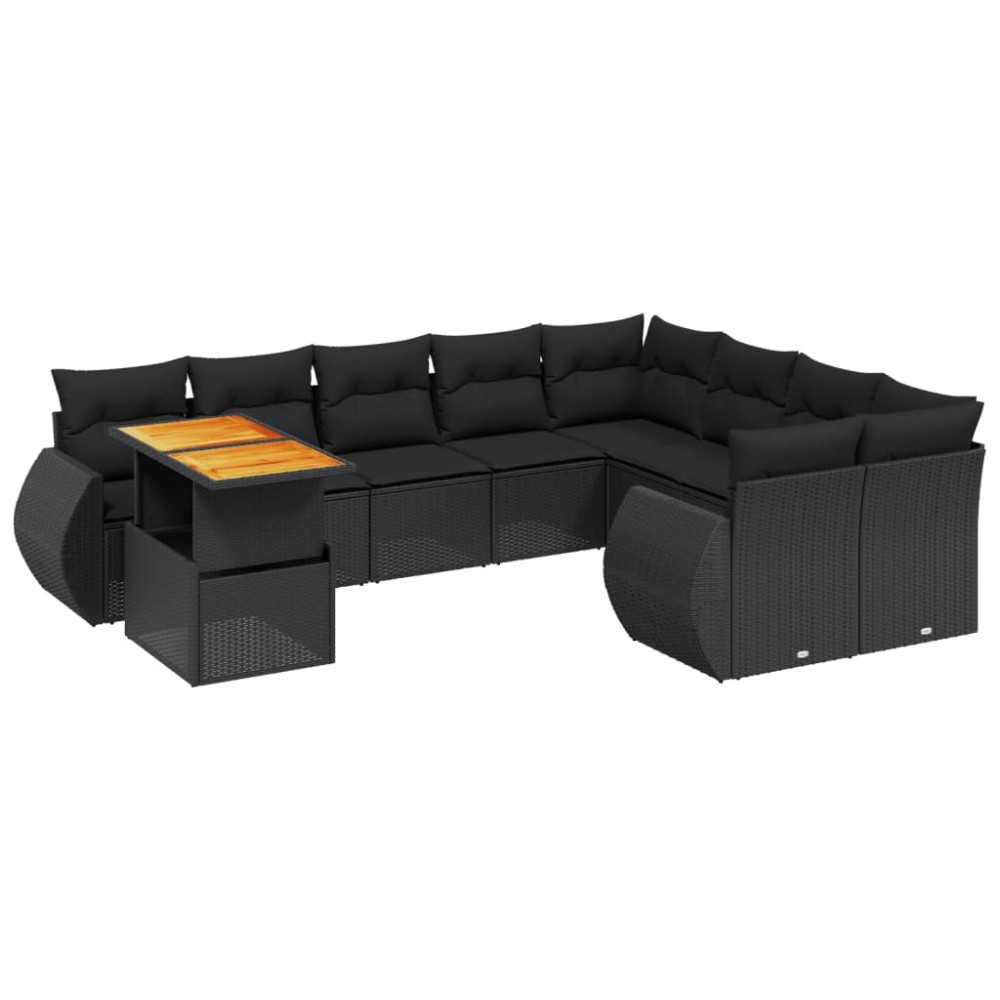 vidaXL Set canapele de grădină cu perne, 10 piese, negru, poliratan