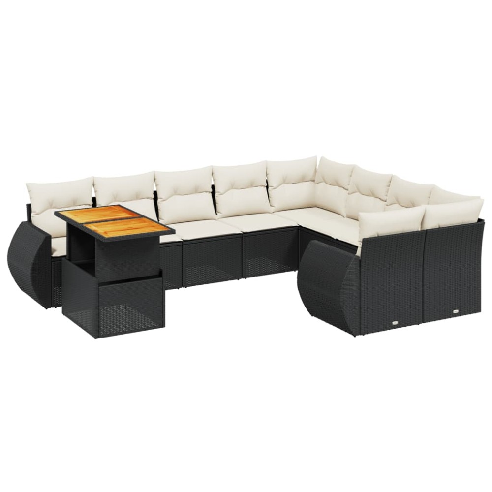 vidaXL Set canapele de grădină cu perne, 10 piese, negru, poliratan