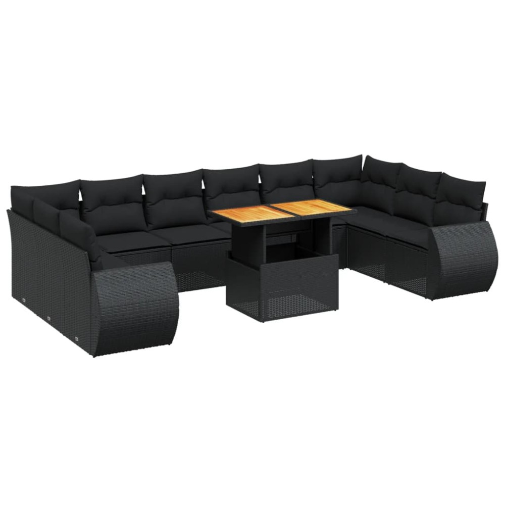 vidaXL Set canapele de grădină cu perne, 11 piese, negru, poliratan
