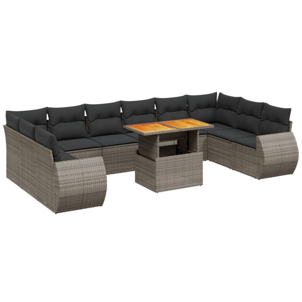 vidaXL Set canapele de grădină cu perne, 11 piese, gri, poliratan
