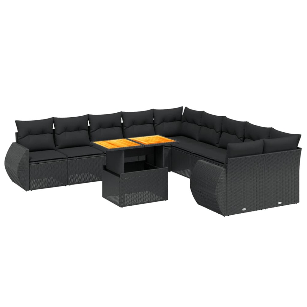 vidaXL Set canapele de grădină cu perne, 11 piese, negru, poliratan