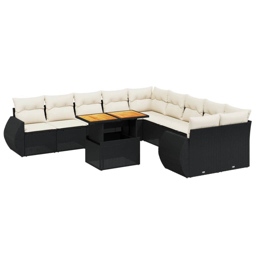 vidaXL Set canapele de grădină cu perne, 11 piese, negru, poliratan