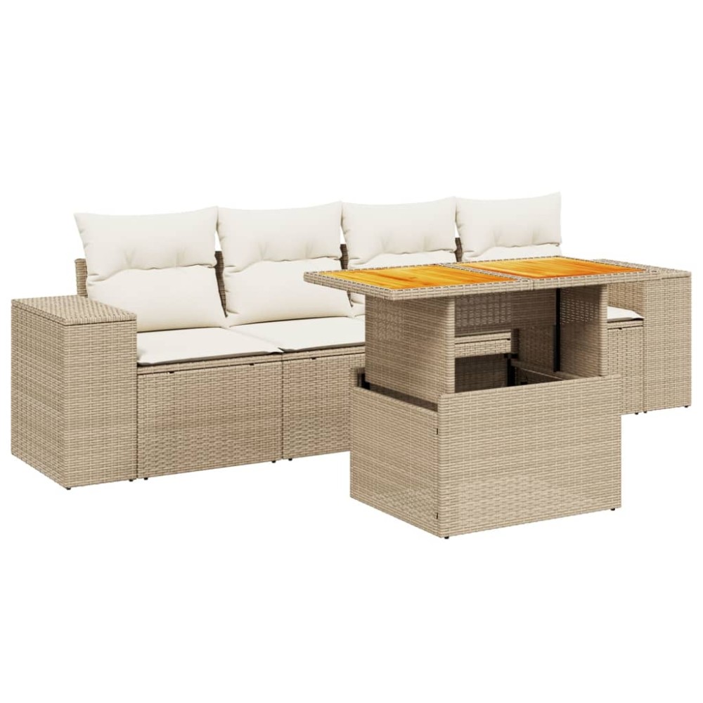 vidaXL Set canapele de grădină cu perne, 5 piese, bej, poliratan